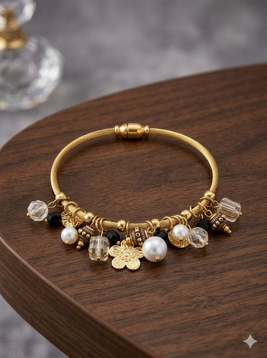 MidNight Pearl Charm Bracelet