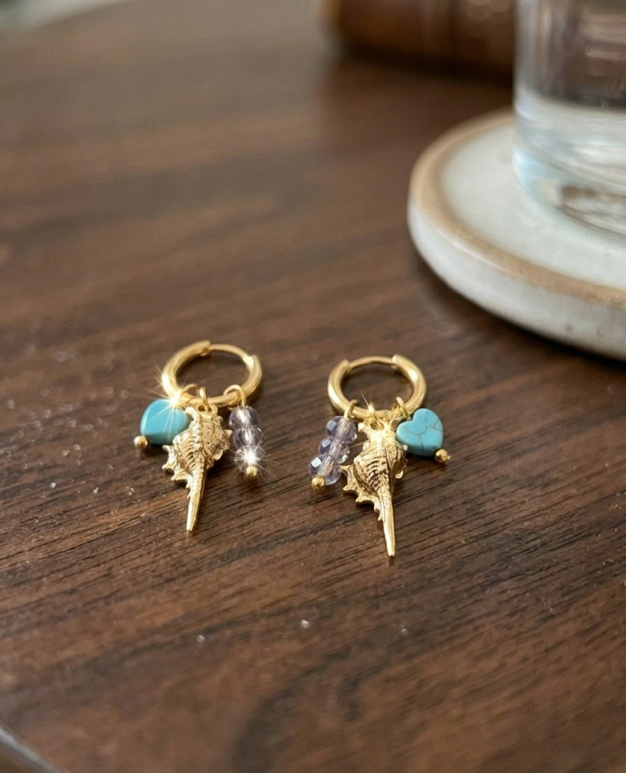 Aqua Charm Drop Hoops