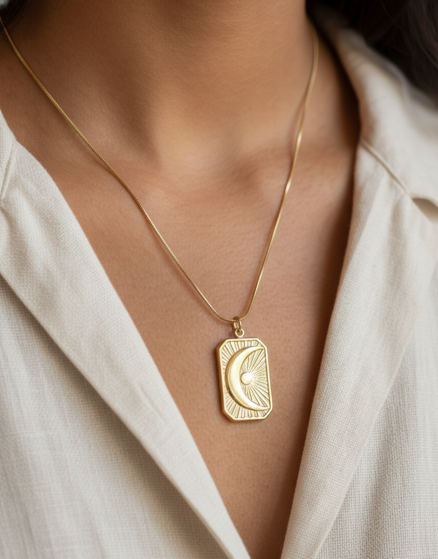 Lunar Face Gold Pendant