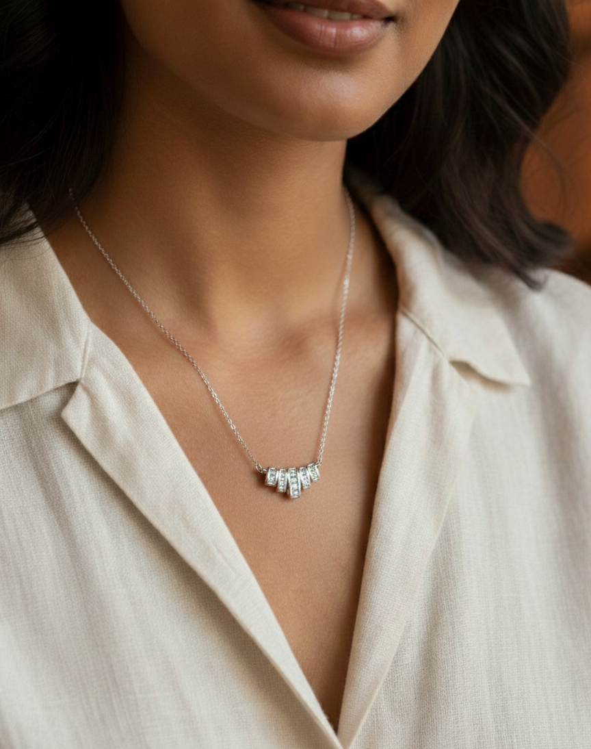 Silver Baguette Bar Necklace