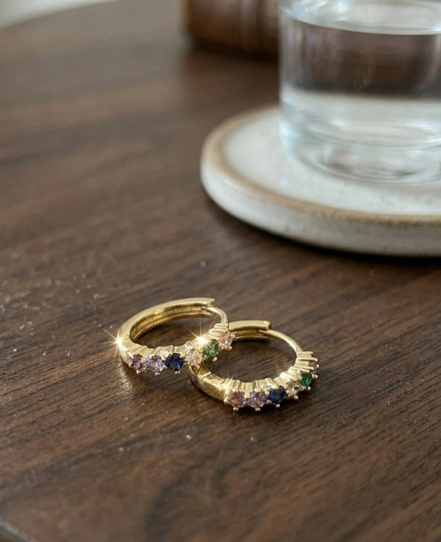 Rainbow Line Huggie Hoops