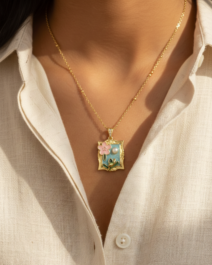 Pastel Bloom Frame Necklace