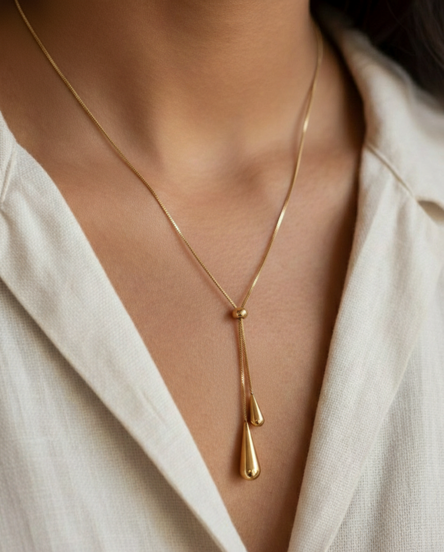 Golden Tassel Lariat Necklace